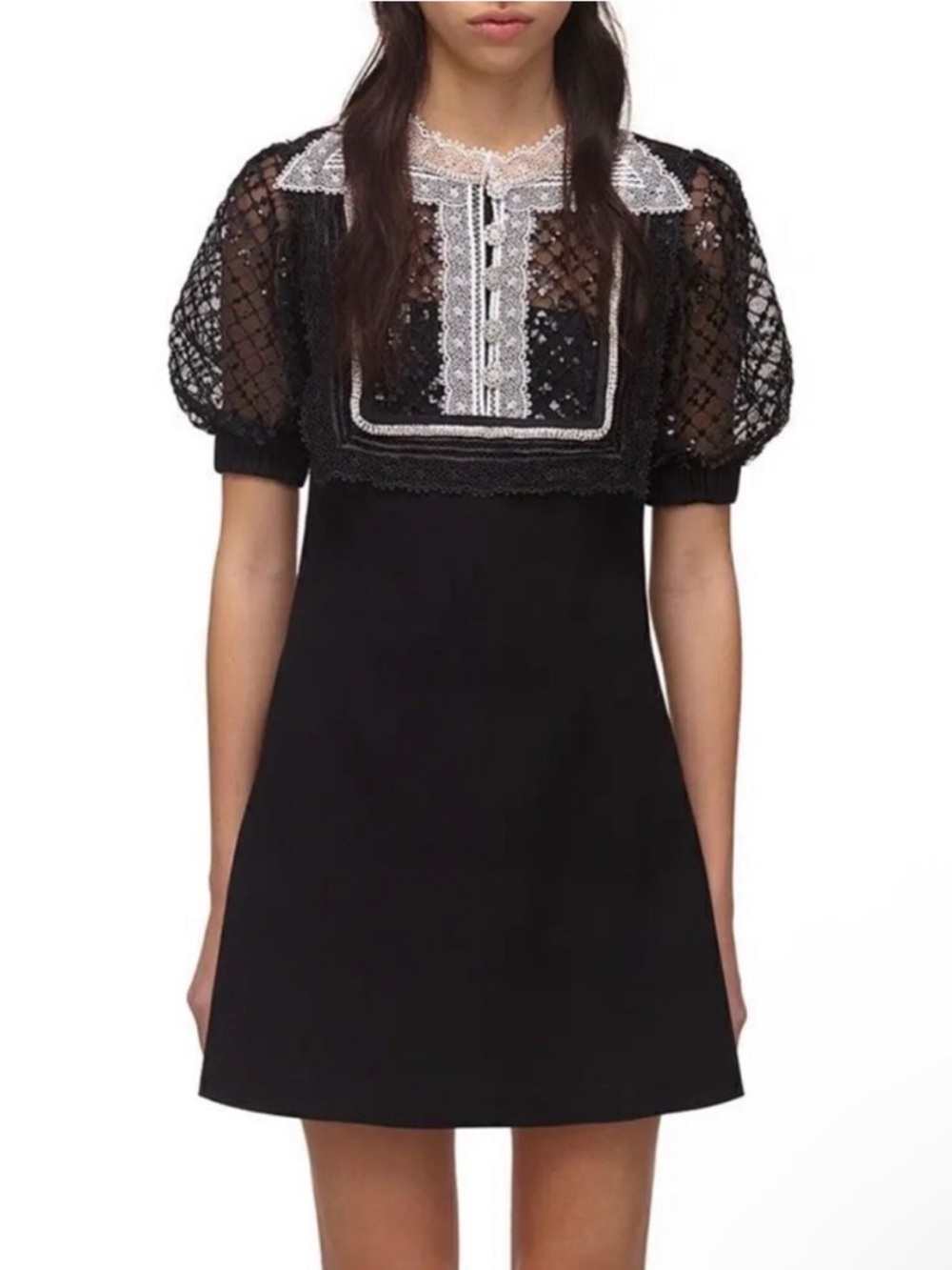 Self-Portrait Black Crepe Mini Dress Size 4 Wedding Guest Cocktail Black Tie